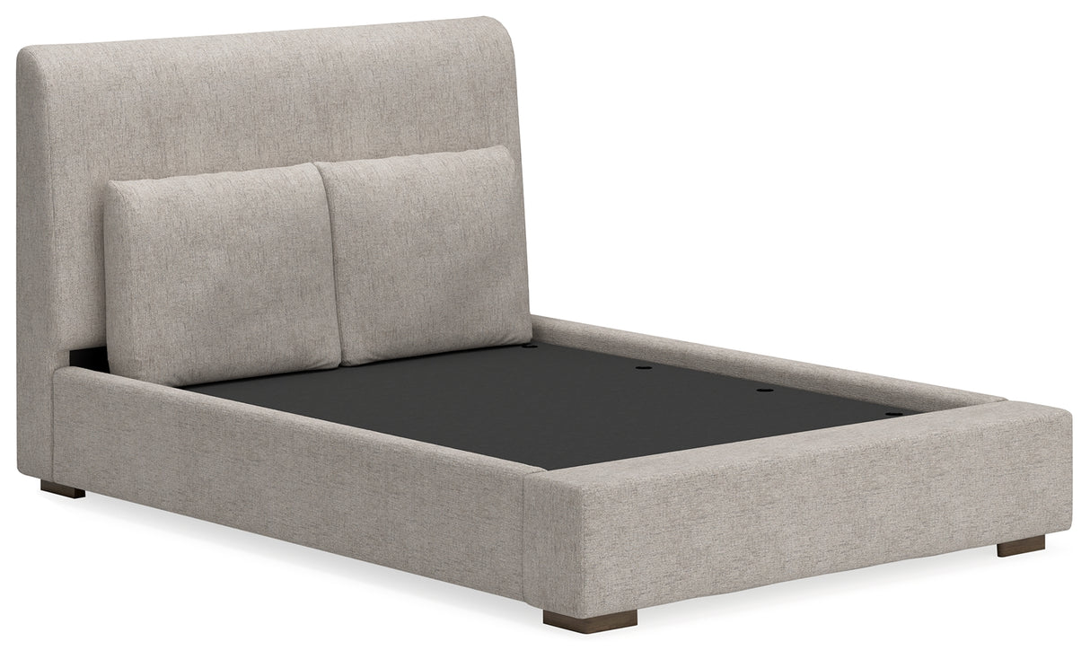 Cabalynn Queen Upholstered Bed with Mirrored Dresser and Chest in Light Brown from Ashley - Luna Furniture