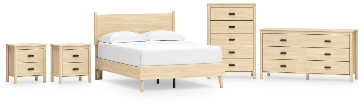 Cabinella Full Platform Panel Bed with Dresser, Chest and 2 Nightstands in Tan from Ashley - Luna Furniture