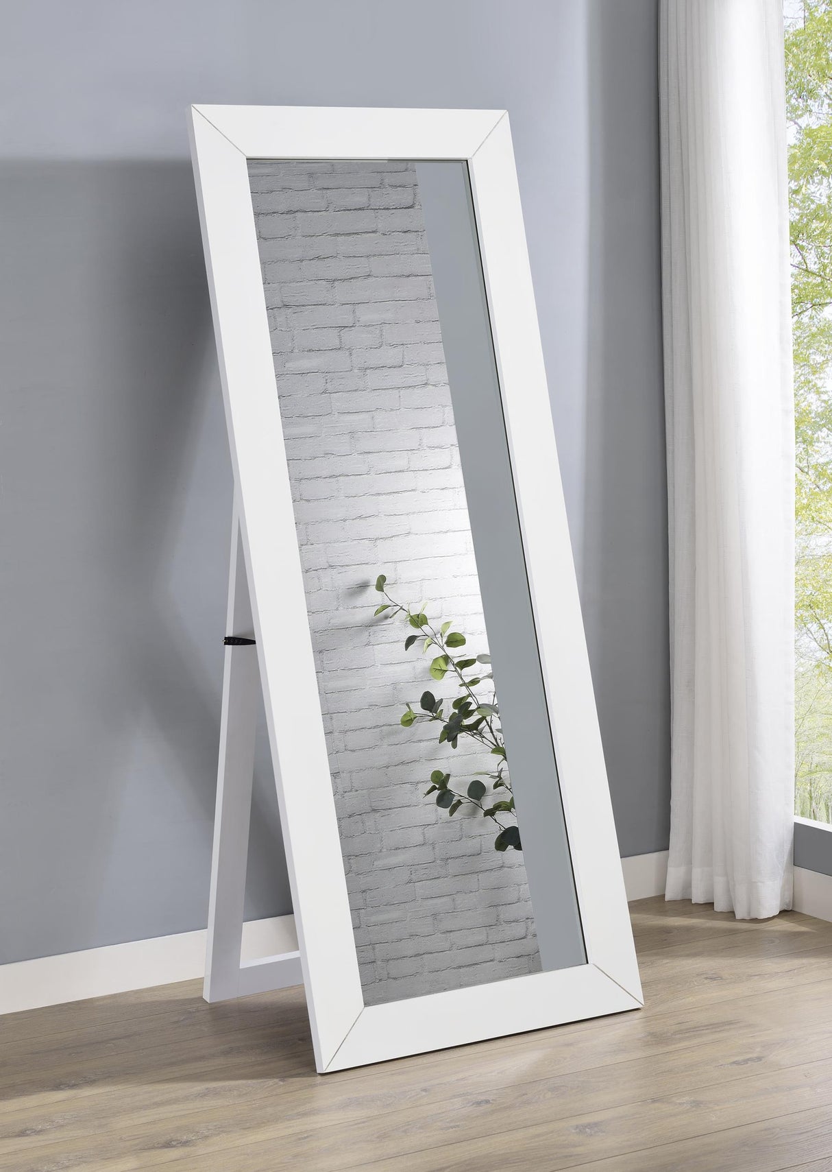 Cadence White Tempered Glass High Gloss Full Length Standing Mirror from Coaster - Luna Furniture
