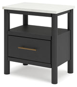 Cadmori Full Upholstered Panel Bed with 2 Nightstands in Black/White from Ashley - Luna Furniture