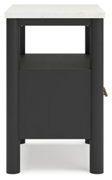 Cadmori Full Upholstered Panel Bed with 2 Nightstands in Black/White from Ashley - Luna Furniture