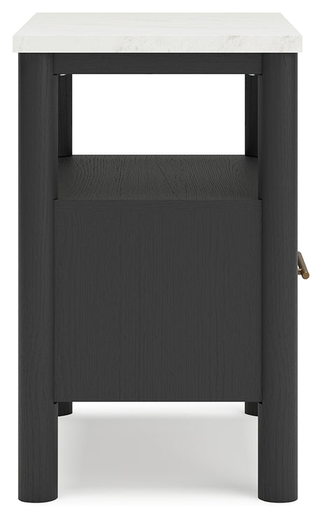 Cadmori Full Upholstered Panel Bed with 2 Nightstands in Black/White from Ashley - Luna Furniture