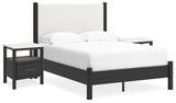 Cadmori Full Upholstered Panel Bed with 2 Nightstands in Black/White from Ashley - Luna Furniture