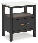 Cadmori Full Upholstered Panel Bed with Dresser and 2 Nightstands in Black/White from Ashley - Luna Furniture