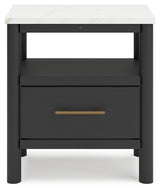 Cadmori Full Upholstered Panel Bed with Dresser and 2 Nightstands in Black/White from Ashley - Luna Furniture