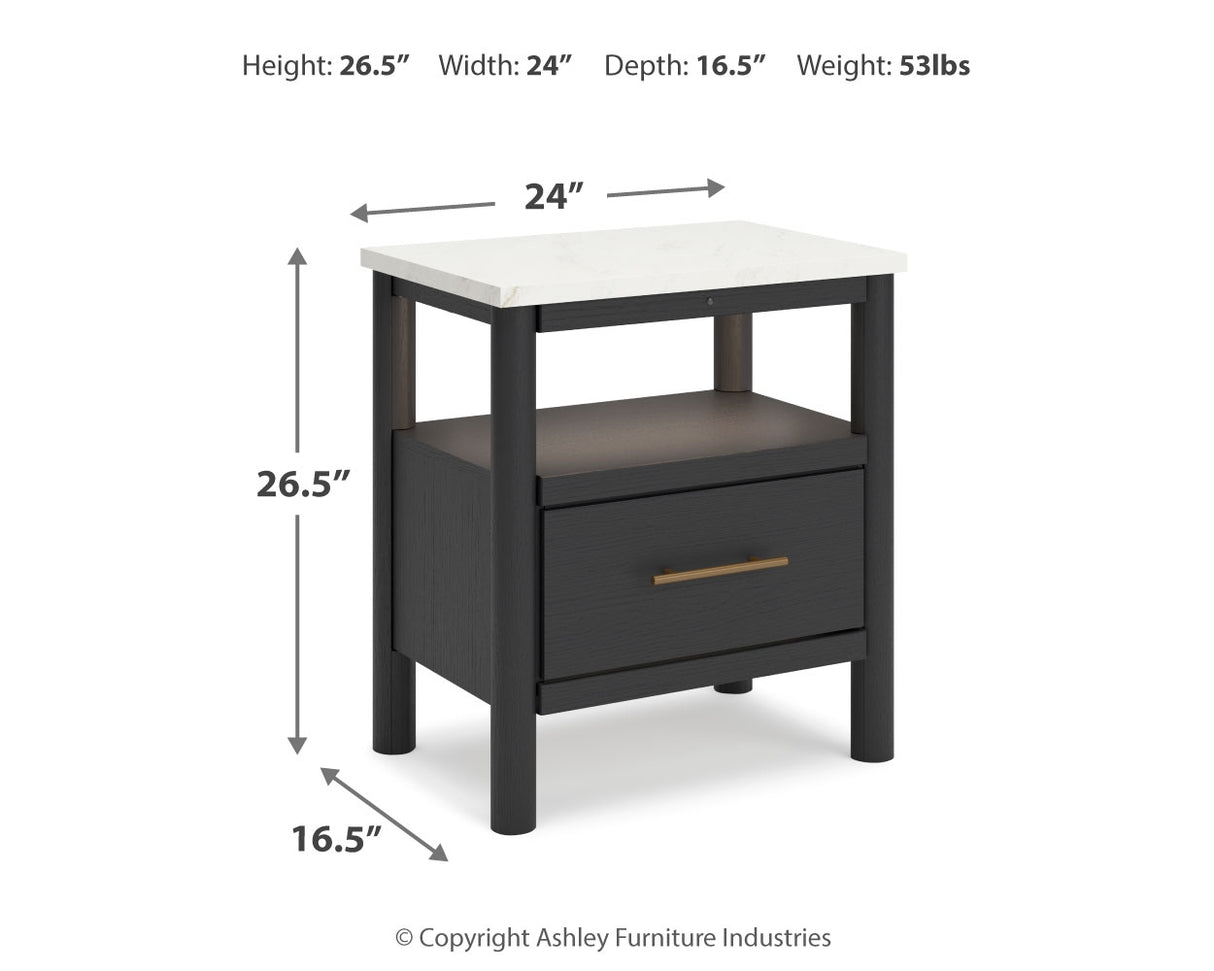 Cadmori Full Upholstered Panel Bed with Dresser and 2 Nightstands in Black/White from Ashley - Luna Furniture