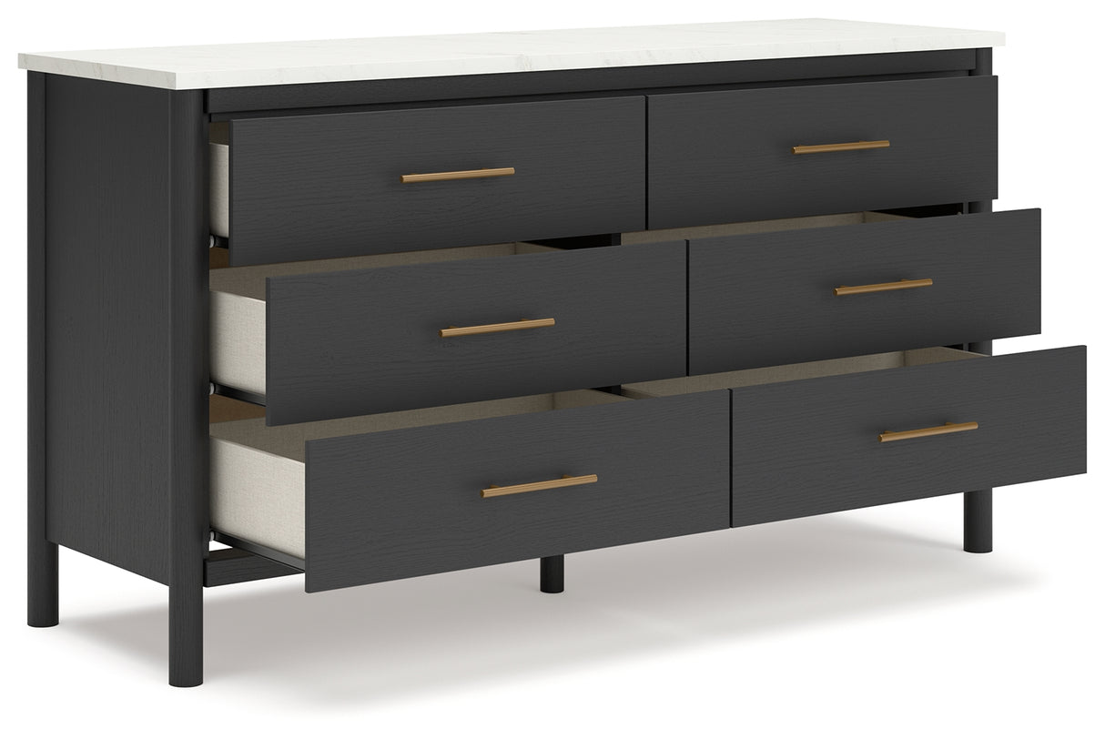 Cadmori Full Upholstered Panel Bed with Dresser and 2 Nightstands in Black/White from Ashley - Luna Furniture