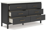 Cadmori Full Upholstered Panel Bed with Dresser and 2 Nightstands in Black/White from Ashley - Luna Furniture