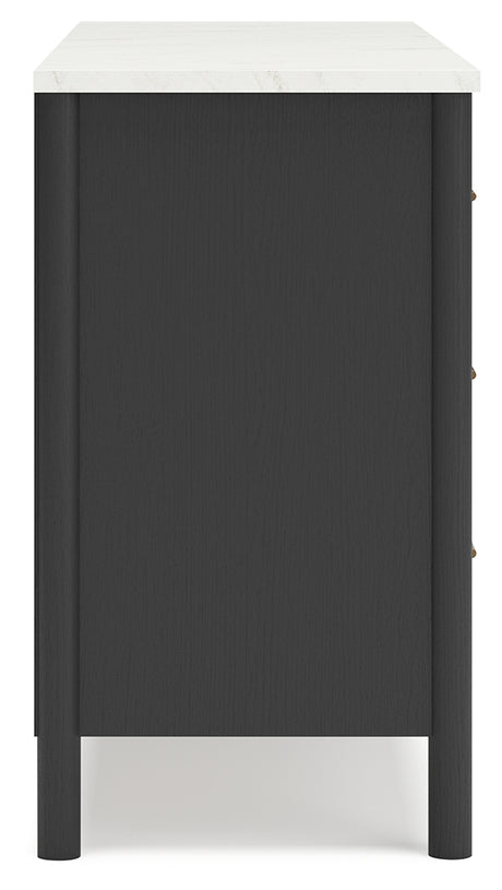 Cadmori Full Upholstered Panel Bed with Dresser and 2 Nightstands in Black/White from Ashley - Luna Furniture