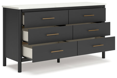 Cadmori Full Upholstered Panel Bed with Dresser in Black/White from Ashley - Luna Furniture