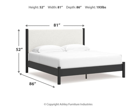 Cadmori King Upholstered Panel Bed with 2 Nightstands in Black/White from Ashley - Luna Furniture