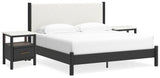 Cadmori King Upholstered Panel Bed with 2 Nightstands in Black/White from Ashley - Luna Furniture