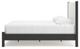 Cadmori King Upholstered Panel Bed with 2 Nightstands in Black/White from Ashley - Luna Furniture