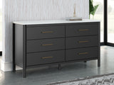 Cadmori King Upholstered Panel Bed with Dresser and 2 Nightstands in Black/White from Ashley - Luna Furniture