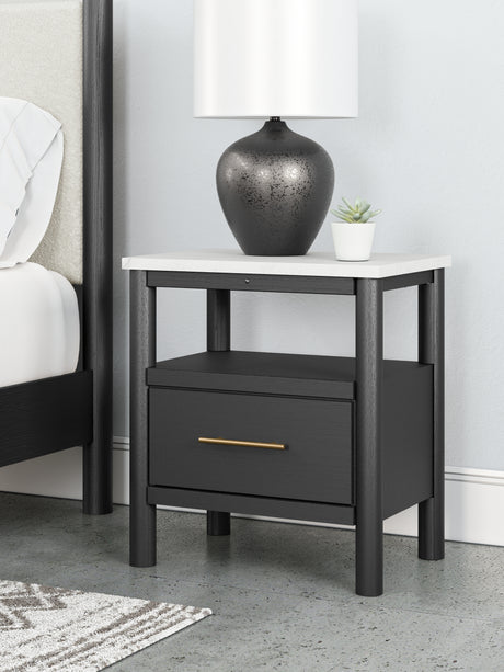 Cadmori King Upholstered Panel Bed with Dresser and 2 Nightstands in Black/White from Ashley - Luna Furniture