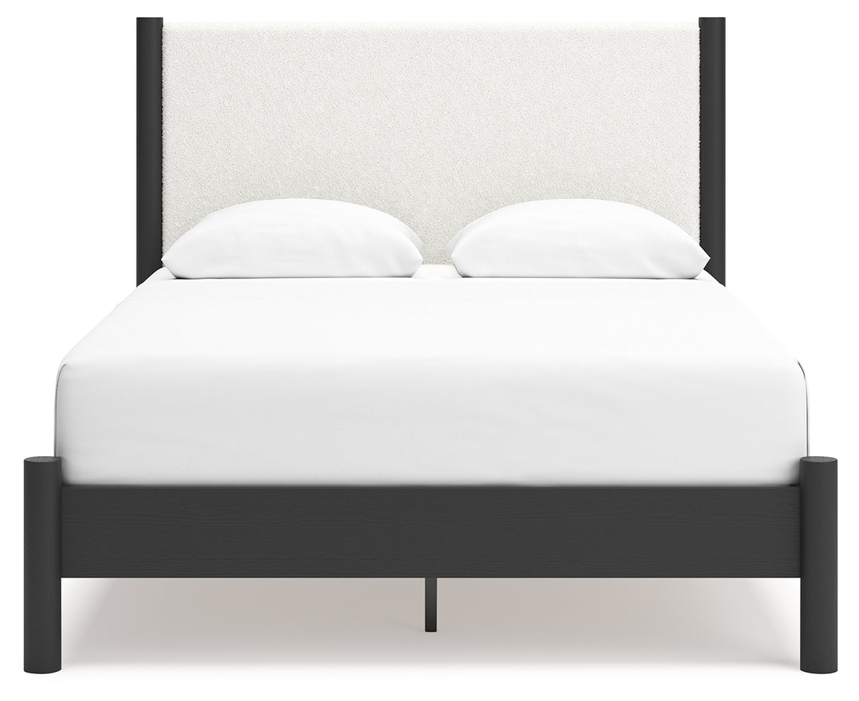 Cadmori Queen Upholstered Panel Bed with Dresser in Black/White from Ashley - Luna Furniture