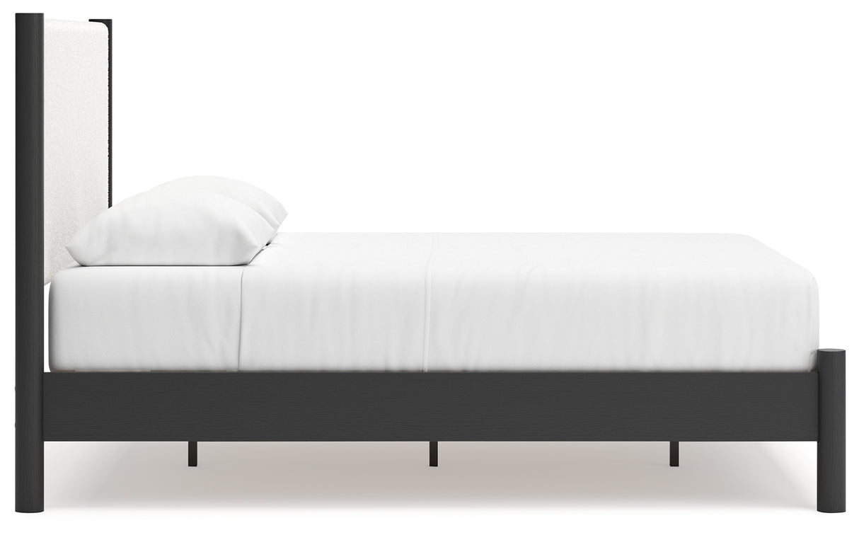 Cadmori Queen Upholstered Panel Bed with Dresser in Black/White from Ashley - Luna Furniture