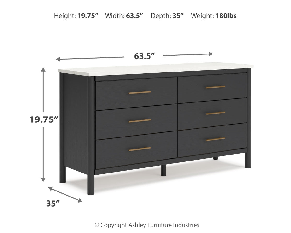 Cadmori Queen Upholstered Panel Bed with Dresser in Black/White from Ashley - Luna Furniture