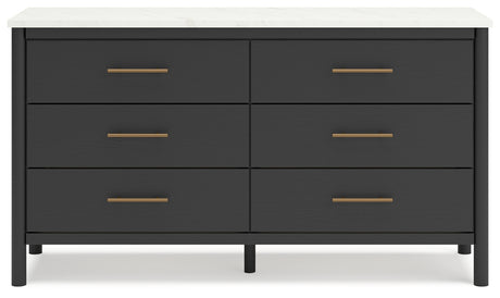 Cadmori Queen Upholstered Panel Bed with Dresser in Black/White from Ashley - Luna Furniture