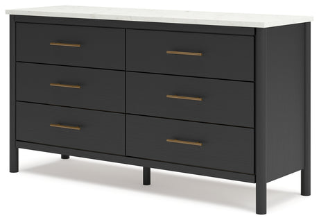 Cadmori Queen Upholstered Panel Bed with Dresser in Black/White from Ashley - Luna Furniture