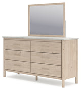 Cadmori Queen Upholstered Panel Bed with Mirrored Dresser and Chest in Two-tone from Ashley - Luna Furniture