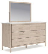 Cadmori Queen Upholstered Panel Bed with Mirrored Dresser, Chest and Nightstand in Two-tone from Ashley - Luna Furniture