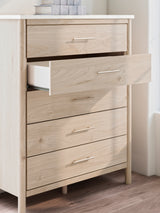 Cadmori Queen Upholstered Panel Bed with Mirrored Dresser, Chest and Nightstand in Two-tone from Ashley - Luna Furniture
