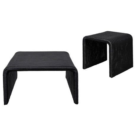 Cahya Black 2-Piece Rattan Coffee and End Table Set from Coaster - Luna Furniture