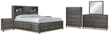 Caitbrook King Storage Bed with 8 Storage Drawers with Mirrored Dresser, Chest and 2 Nightstands in Gray from Ashley - Luna Furniture