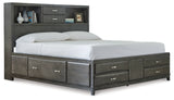 Caitbrook King Storage Bed with 8 Storage Drawers with Mirrored Dresser, Chest and 2 Nightstands in Gray from Ashley - Luna Furniture
