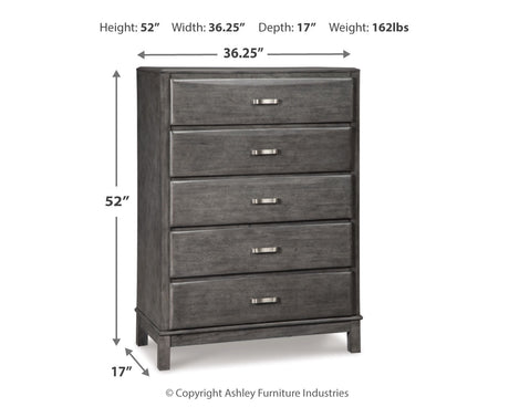 Caitbrook Queen Storage Bed with 8 Storage Drawers with Mirrored Dresser and Chest in Gray from Ashley - Luna Furniture