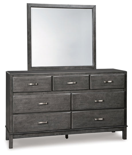 Caitbrook Queen Storage Bed with 8 Storage Drawers with Mirrored Dresser, Chest and 2 Nightstands in Gray from Ashley - Luna Furniture