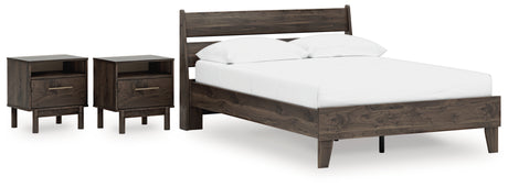 Calverson Mocha Full Panel Platform Bed with 2 Nightstands from Ashley Furniture - Luna Furniture