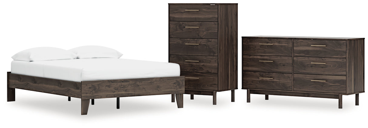 Calverson Mocha Full Platform Bed with Dresser and Chest from Ashley Furniture - Luna Furniture