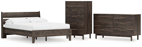 Calverson Mocha Full Platform Bed with Dresser and Chest from Ashley - Luna Furniture