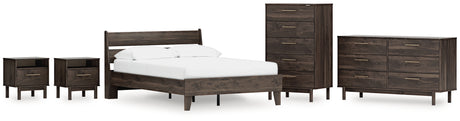 Calverson Mocha Full Platform Bed with Dresser, Chest and 2 Nightstands from Ashley - Luna Furniture