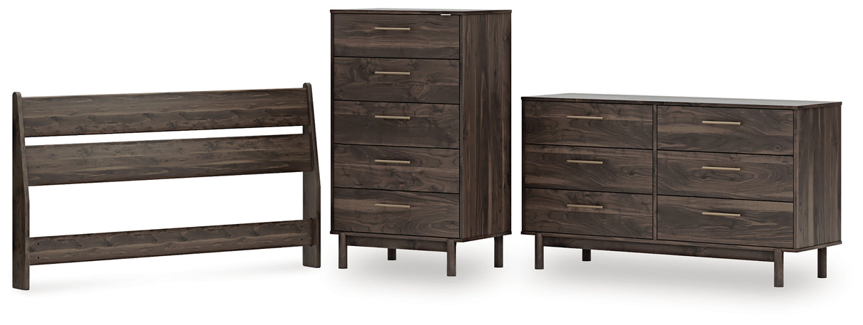 Calverson Mocha Queen Panel Headboard with Dresser and Chest from Ashley Furniture - Luna Furniture