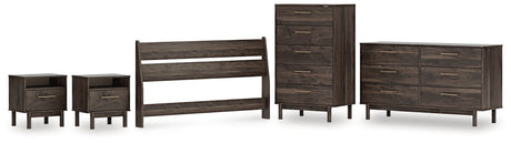 Calverson Mocha Queen Panel Headboard with Dresser, Chest and 2 Nightstands from Ashley Furniture - Luna Furniture