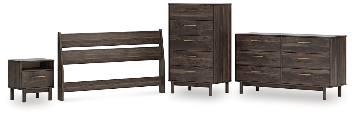 Calverson Mocha Queen Panel Headboard with Dresser, Chest and Nightstand from Ashley Furniture - Luna Furniture