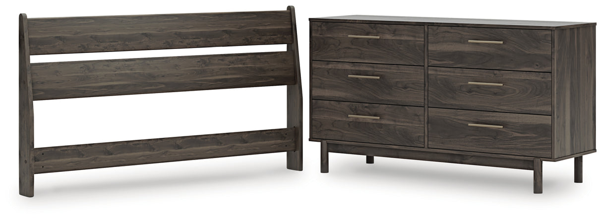 Calverson Mocha Queen Panel Headboard with Dresser from Ashley Furniture - Luna Furniture
