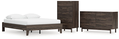 Calverson Mocha Queen Platform Bed with Dresser and Chest from Ashley Furniture - Luna Furniture