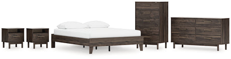 Calverson Mocha Queen Platform Bed with Dresser, Chest and 2 Nightstands from Ashley - Luna Furniture