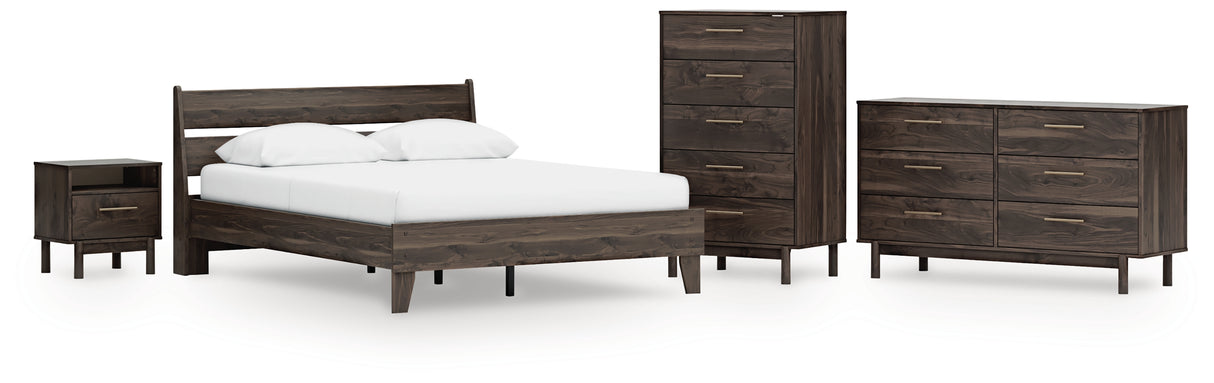 Calverson Mocha Queen Platform Bed with Dresser, Chest and Nightstand from Ashley Furniture - Luna Furniture