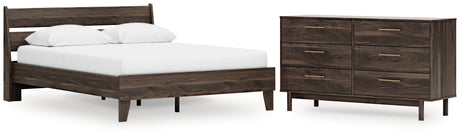 Calverson Mocha Queen Platform Bed with Dresser from Ashley - Luna Furniture