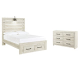 Cambeck Full Panel Bed with 2 Storage Drawers with Dresser in Whitewash from Ashley - Luna Furniture
