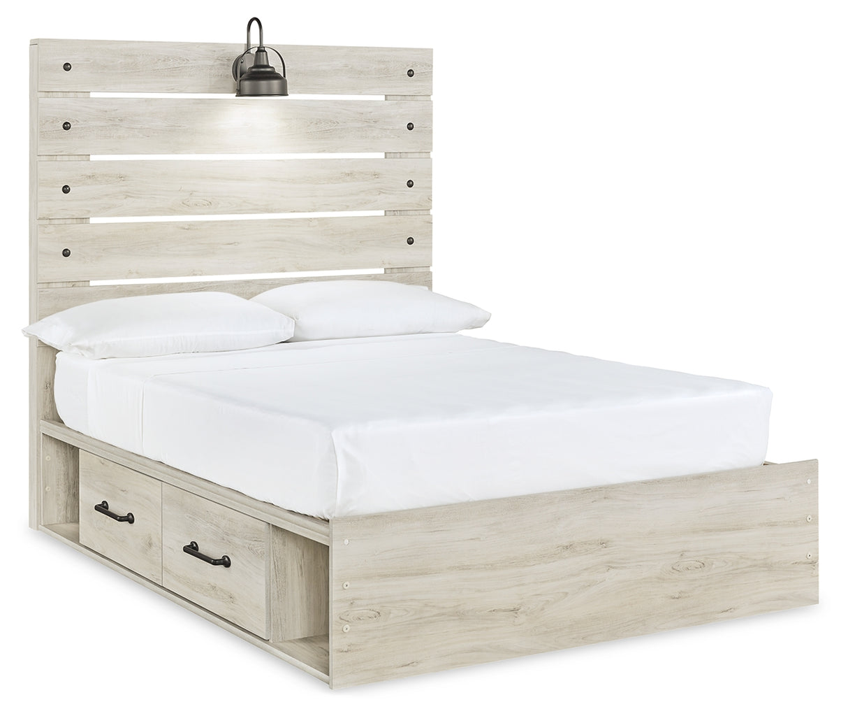 Cambeck Full Panel Bed with 4 Storage Drawers with Mirrored Dresser and 2 Nightstands in Whitewash from Ashley - Luna Furniture