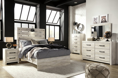 Cambeck Full Panel Bed with Mirrored Dresser, Chest and 2 Nightstands in Whitewash from Ashley - Luna Furniture