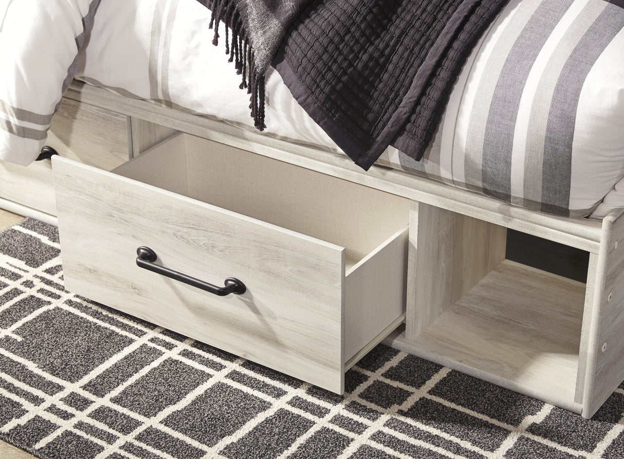 Cambeck Queen Panel Bed with 2 Storage Drawers with Mirrored Dresser and 2 Nightstands in Whitewash from Ashley - Luna Furniture