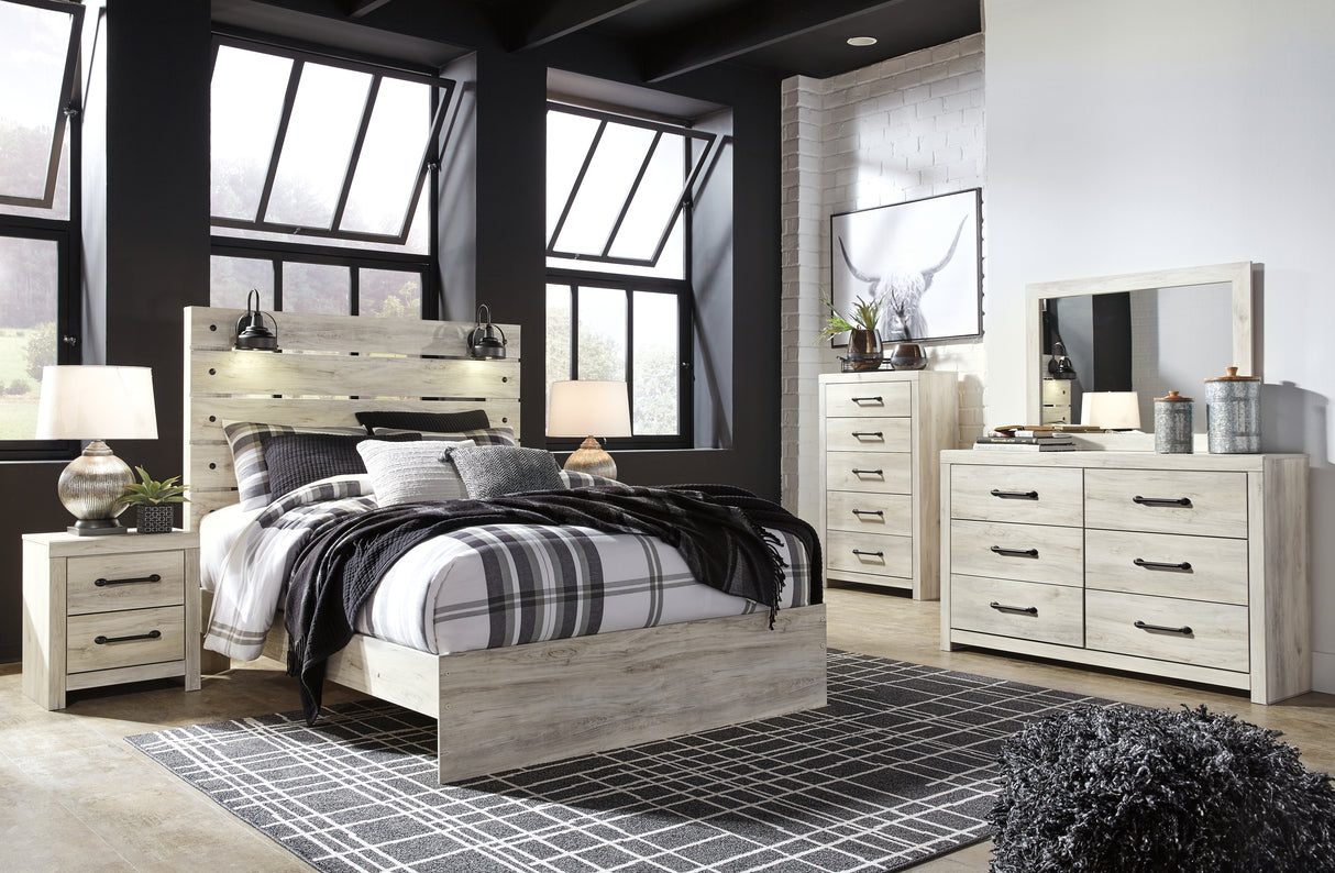 Cambeck Queen Panel Bed with Mirrored Dresser, Chest and 2 Nightstands in Whitewash from Ashley - Luna Furniture