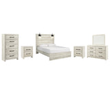 Cambeck Queen Panel Bed with Mirrored Dresser, Chest and 2 Nightstands in Whitewash from Ashley - Luna Furniture